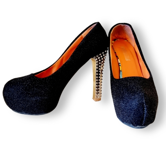 Y2k, super unique, gold glitter sparkle black felt, concealed platform heels - Picture 5 of 5